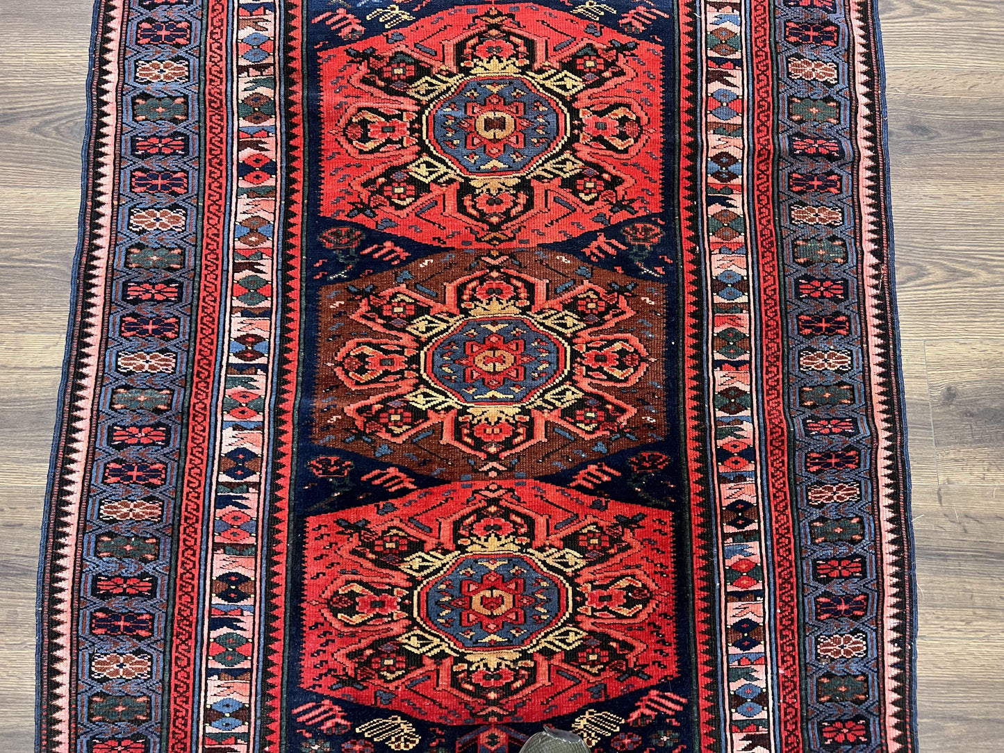 Antique Caucasian Seychour Rug 3.7 x 5.5, Collectible Oriental Carpet, Navy Blue and Red, Fine Kuba Rug, Vintage Rug, Wool Hand Knotted Rug-3