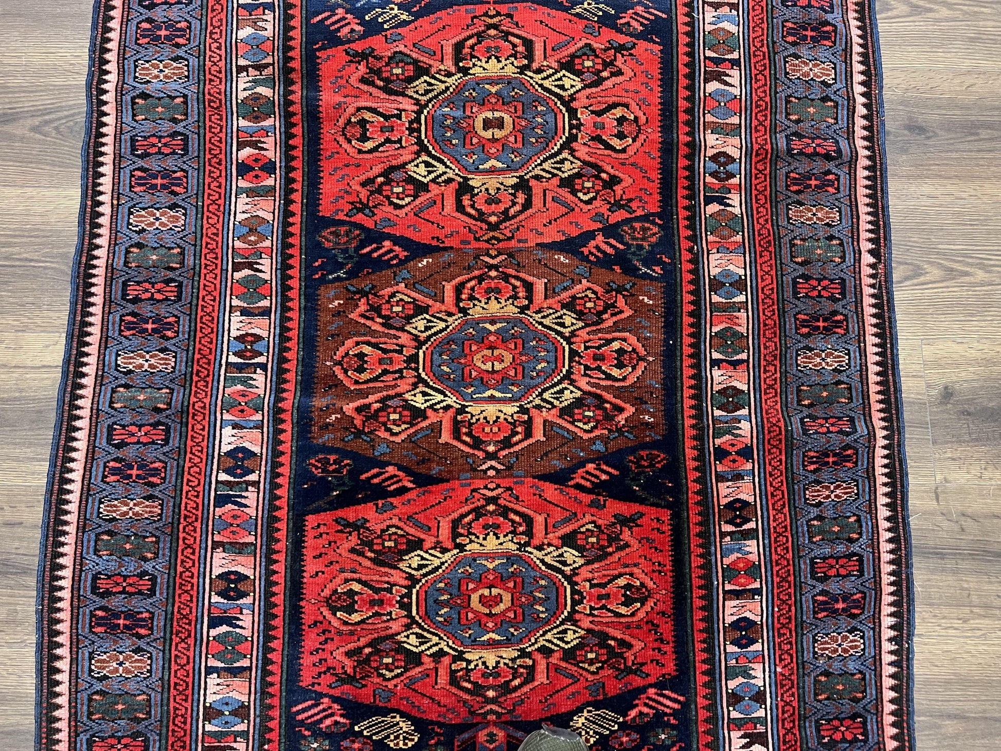 Antique Caucasian Seychour Rug 3.7 x 5.5, Collectible Oriental Carpet, Navy Blue and Red, Fine Kuba Rug, Vintage Rug, Wool Hand Knotted Rug-3