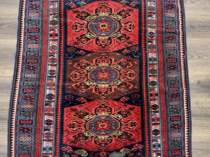 Antique Caucasian Seychour Rug 3.7 x 5.5, Collectible Oriental Carpet, Navy Blue and Red, Fine Kuba Rug, Vintage Rug, Wool Hand Knotted Rug-3