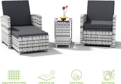 Outdoor Patio Chairs with Ottomans, 5 Piece Outdoor Patio Furniture Set, Wicker Patio Conversation Set, Outdoor Sofa with Ottoman, and Table for Porch, Garden, and Balcony, Grey-1