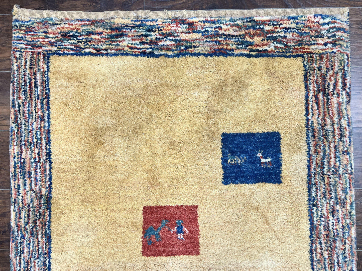 Indo Gabbeh Rug 3.7 x 5, Tribal Rug, Boho Rug, Wool Handmade Carpet