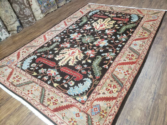 Peshawar Rug, 6x9 Rug, Hand Knotted Wool Area Rug, Black and Silver Rug, Unique Oriental Carpet, Handmade, Medium Sized Rug, Persian Rug