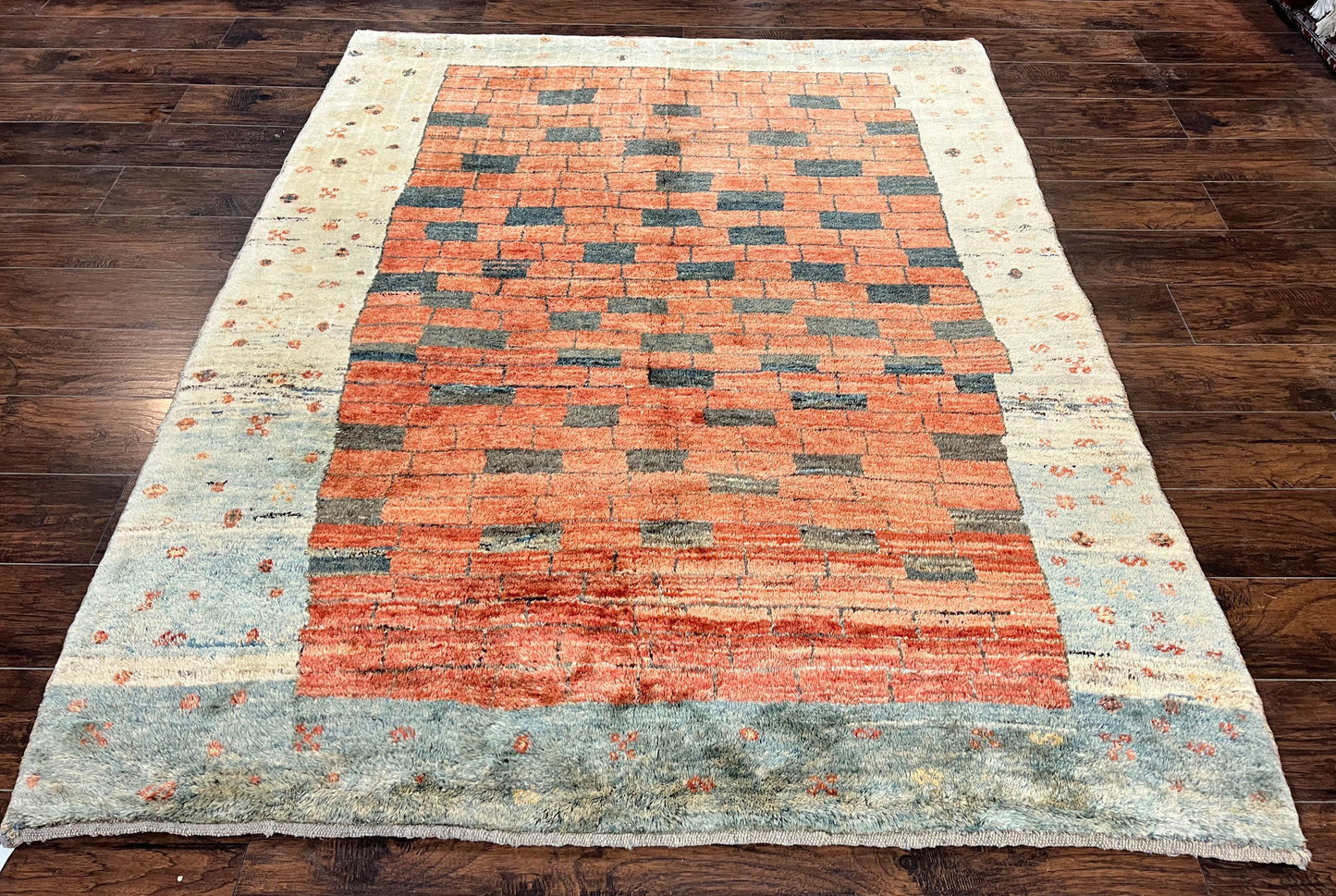 Persian Gabbeh Rug 6x8 ft, Wool Handmade Tribal Rug