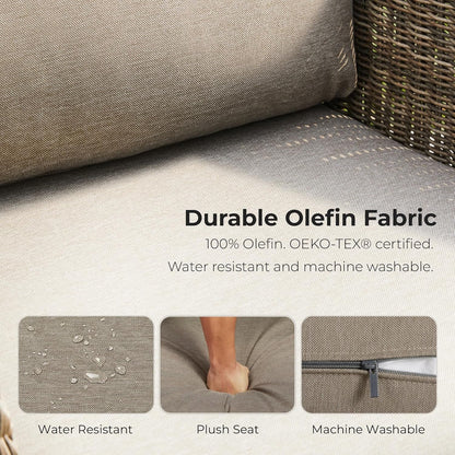 5 Pieces Patio Wicker Furniture Set, Outdoor Rattan Bistro Set with Removable Thickened Cushions, Fully Assembled(Gray Cushions with Brownish Gray Wicker)-3