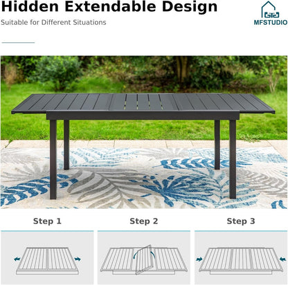 9-Piece Metal Outdoor Patio Dining Furniture Set 8 Sling Dining Swivel Chairs and 1 Expandable Outdoor Dining Rectangle Table, Blue-2