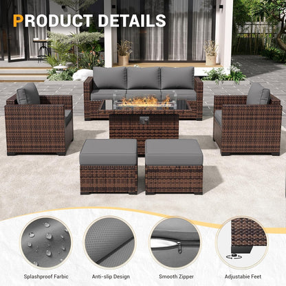 Outdoor Wicker Patio Furniture Set with Fire Pit