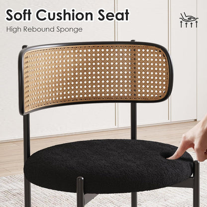 Kitchen Chairs Set of 4, Mid-Century Modern Dining Chairs,Kitchen Dining Room Chairs, Rattan Backrest round Upholstered Sherpa Dining Chairs,Black