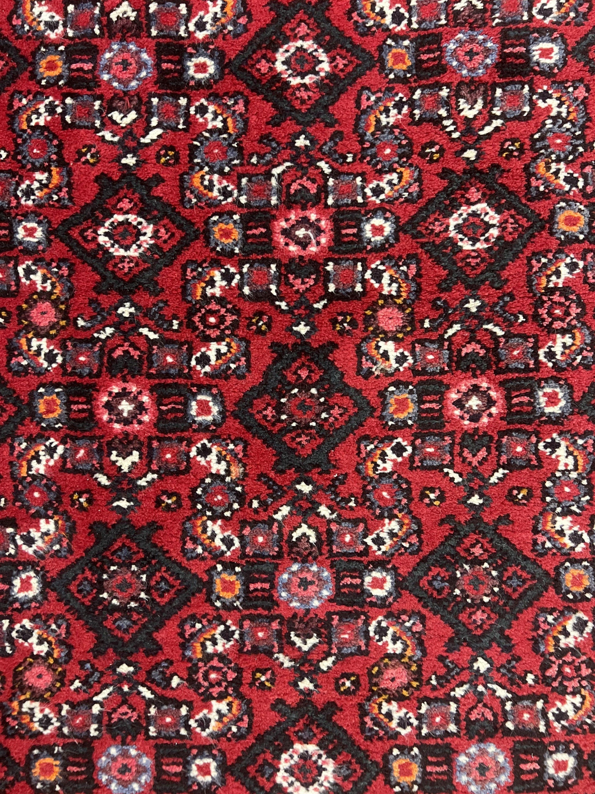 Persian Runner Rug 3 x 16, Wool Handmade Long Antique Hamadan Oriental Rug for Hallway, Red Tribal Rug, Allover Pattern, 3x16 Runner Rug-3