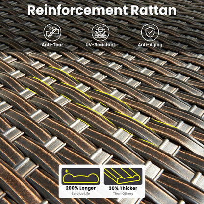 5-Pieces Patio Furniture Set, Outdoor Wicker Sofa Couch with Chairs Ottomans Comfy Cushions, All Weather Modern High Back Conversation Set, Brown Rattan, Navy Blue-1