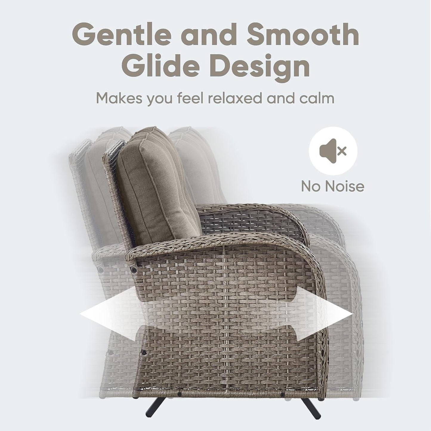 5 Piece Outdoor Patio Furniture Set with Deep Seating Swivel Rocker Chairs Loveseat and Rattan Coffee Table Outdoor Conversation Sets for Deck Backyard Poolside,Gray Wicker Gray Cushion-3