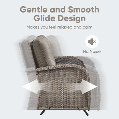 5 Piece Outdoor Patio Furniture Set with Deep Seating Swivel Rocker Chairs Loveseat and Rattan Coffee Table Outdoor Conversation Sets for Deck Backyard Poolside,Gray Wicker Gray Cushion-3