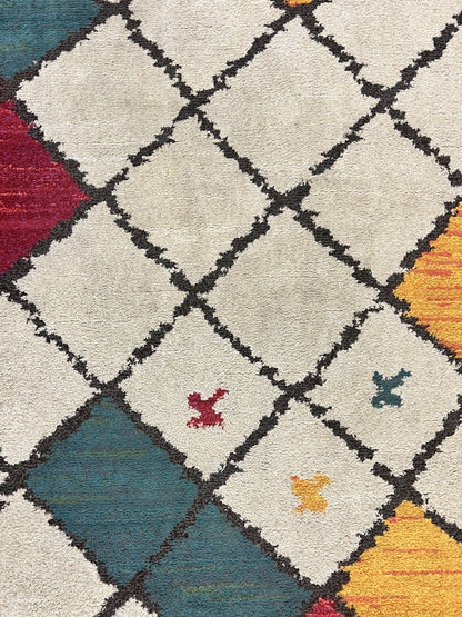 Panel Design Rug 5 x 7.6, Ivory/Beige & Multicolor