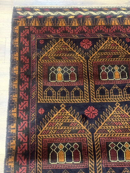 Afghan Rug 3x7, Navy Blue, Tribal Rug, Balouch Carpet, New-4