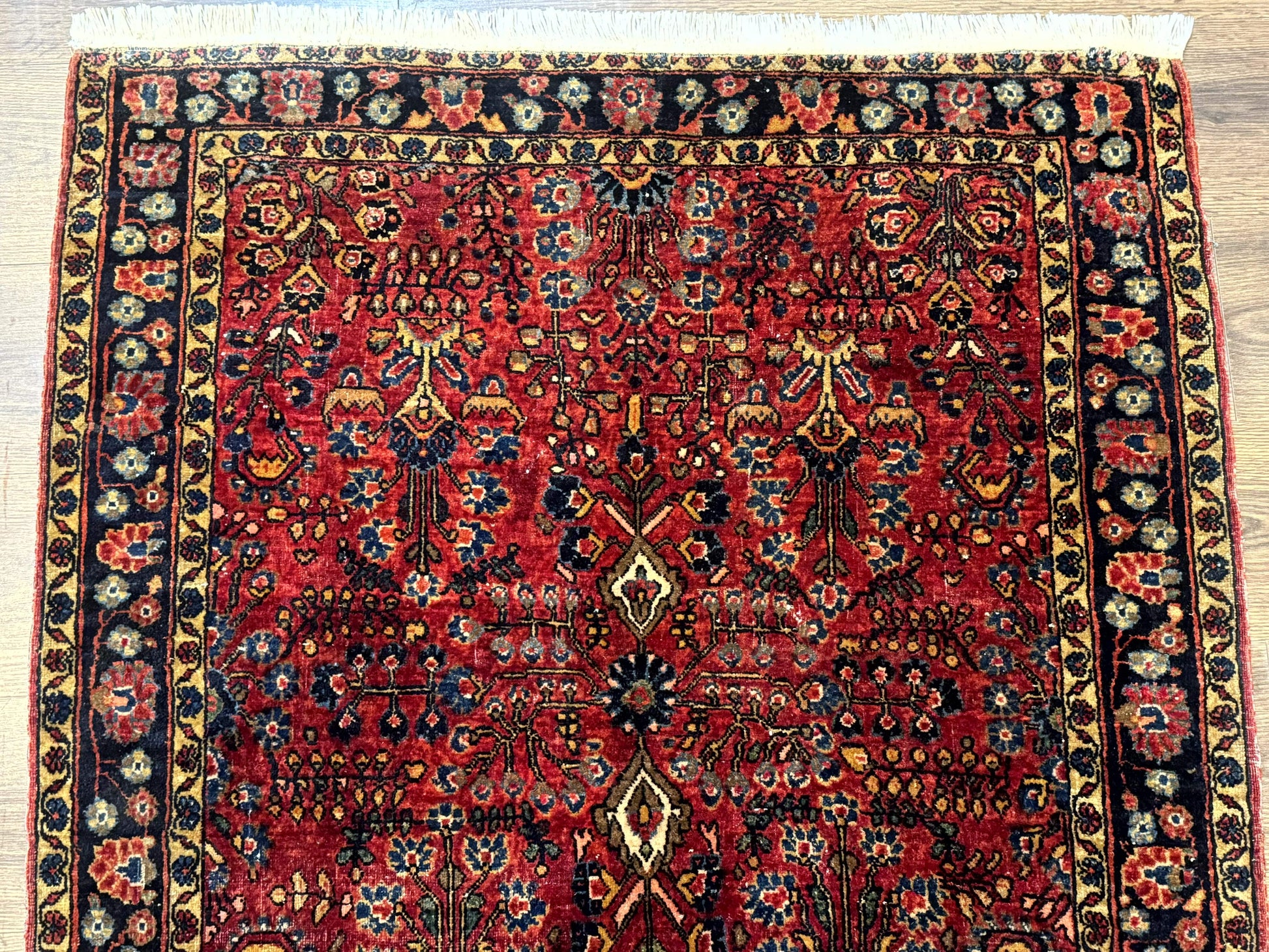 Antique Persian Sarouk Rug 3x4, Red, Floral, 1920s Wool Rug-2