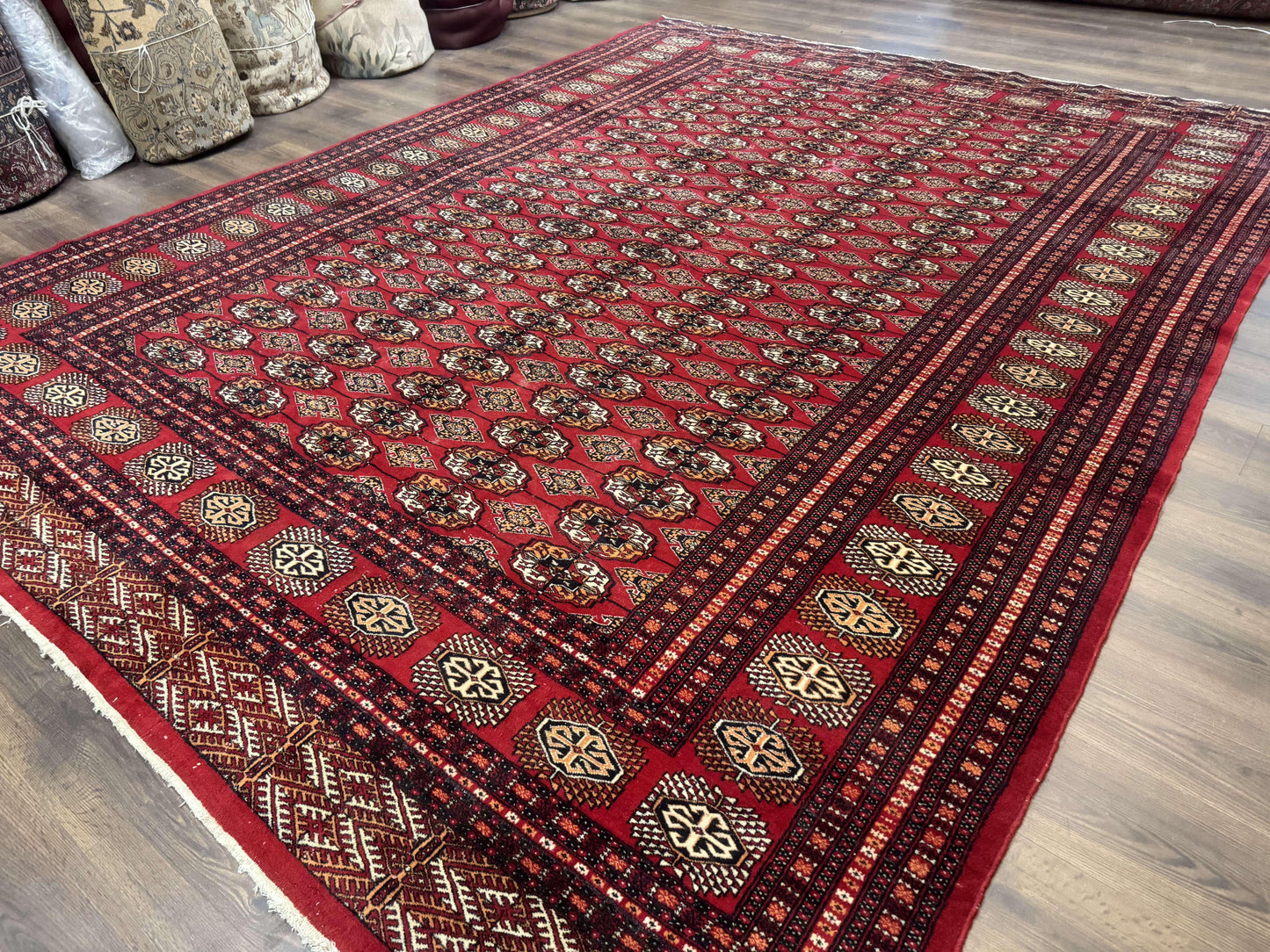 Bokhara Rug 9x12, Red Turkoman Rug, Pakistani Rug, Tribal Carpet, Wool Rug, Red Rug