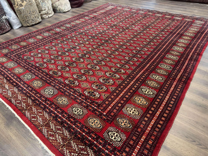 Bokhara Rug 9x12, Red Turkoman Rug, Pakistani Rug, Tribal Carpet, Wool Rug, Red Rug