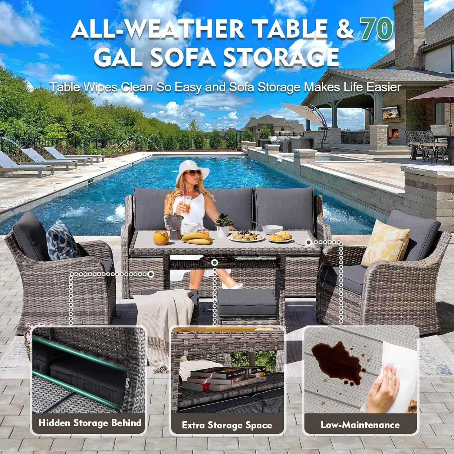 Six Piece All Weather Wicker Patio Furniture Set-4