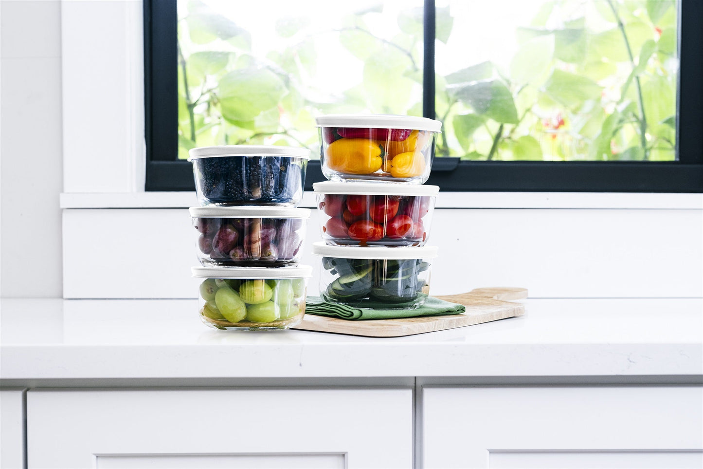 Glass Food Storage Containers - 12 Piece 2 Cup Set (6 Containers + 6 Lids), White-1