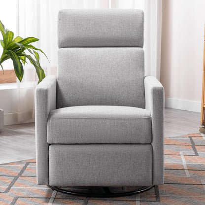 Modern Upholstered Manual Swivel Recliner Chair W/Headsupport Adjustable Nursery Glider Rocker for Living Room, Bedroom Gray
