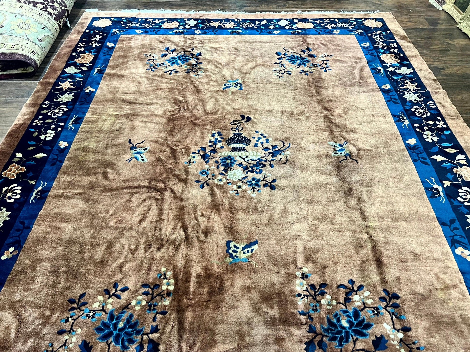 Antique Chinese Wool Rug 9x12, Large Peking Carpet, Handmade, Nichols Rug-1