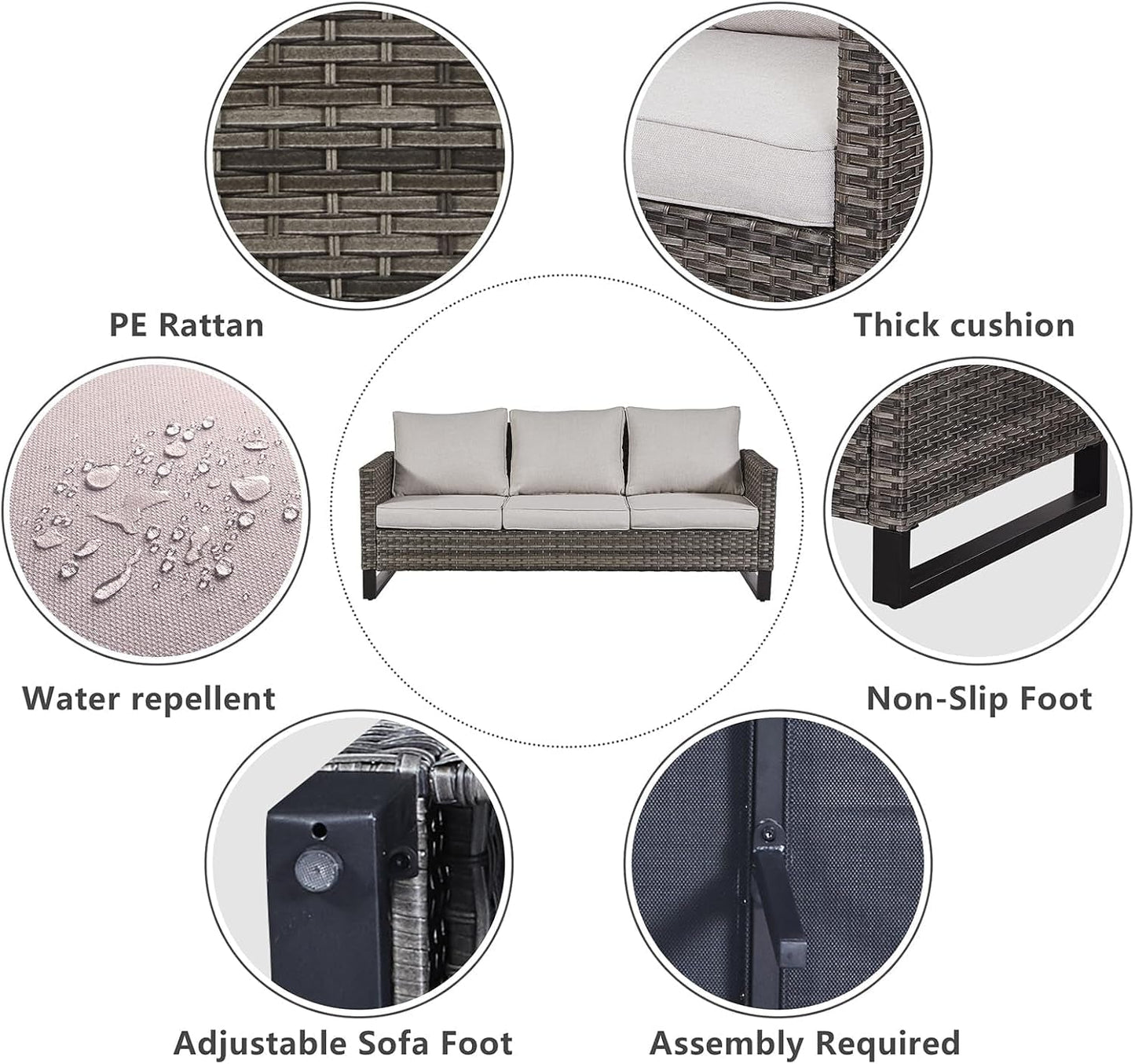 6 Piece Outdoor Furniture Patio Wicker Sofa Set, Oversize Outdoor Swivel Rocker Chairs with Rattan Ottomans, Conversation Sets Patio Furniture Come with Removable Washable Cushion