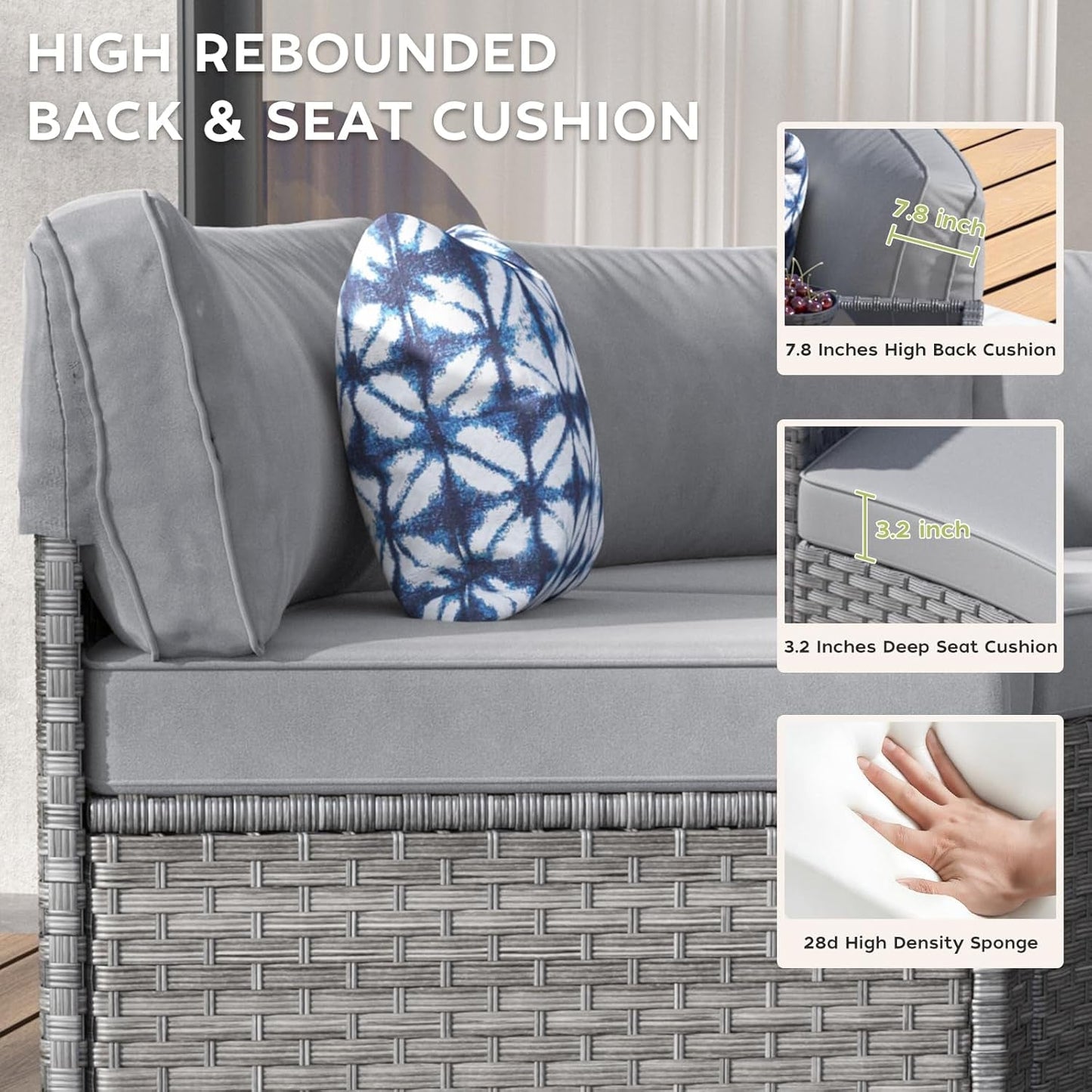 Half Moon Curved Outdoor Patio Furniture Set Grey