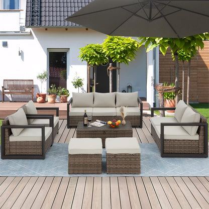 Aluminum Patio Furniture Set with Rattan Sectional Sofa-0