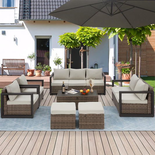 Aluminum Patio Furniture Set with Rattan Sectional Sofa-0