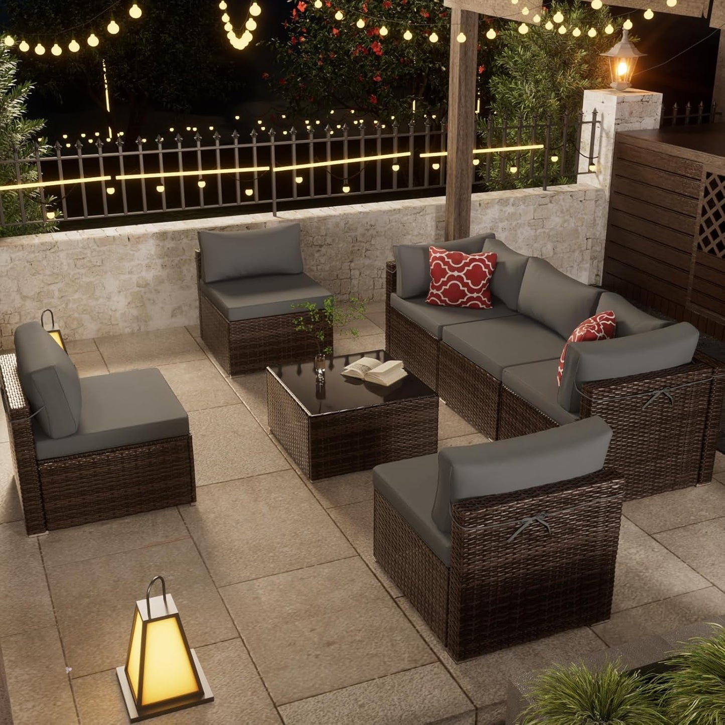Brown PE Rattan 7-Piece Patio Furniture Sofa Set-2