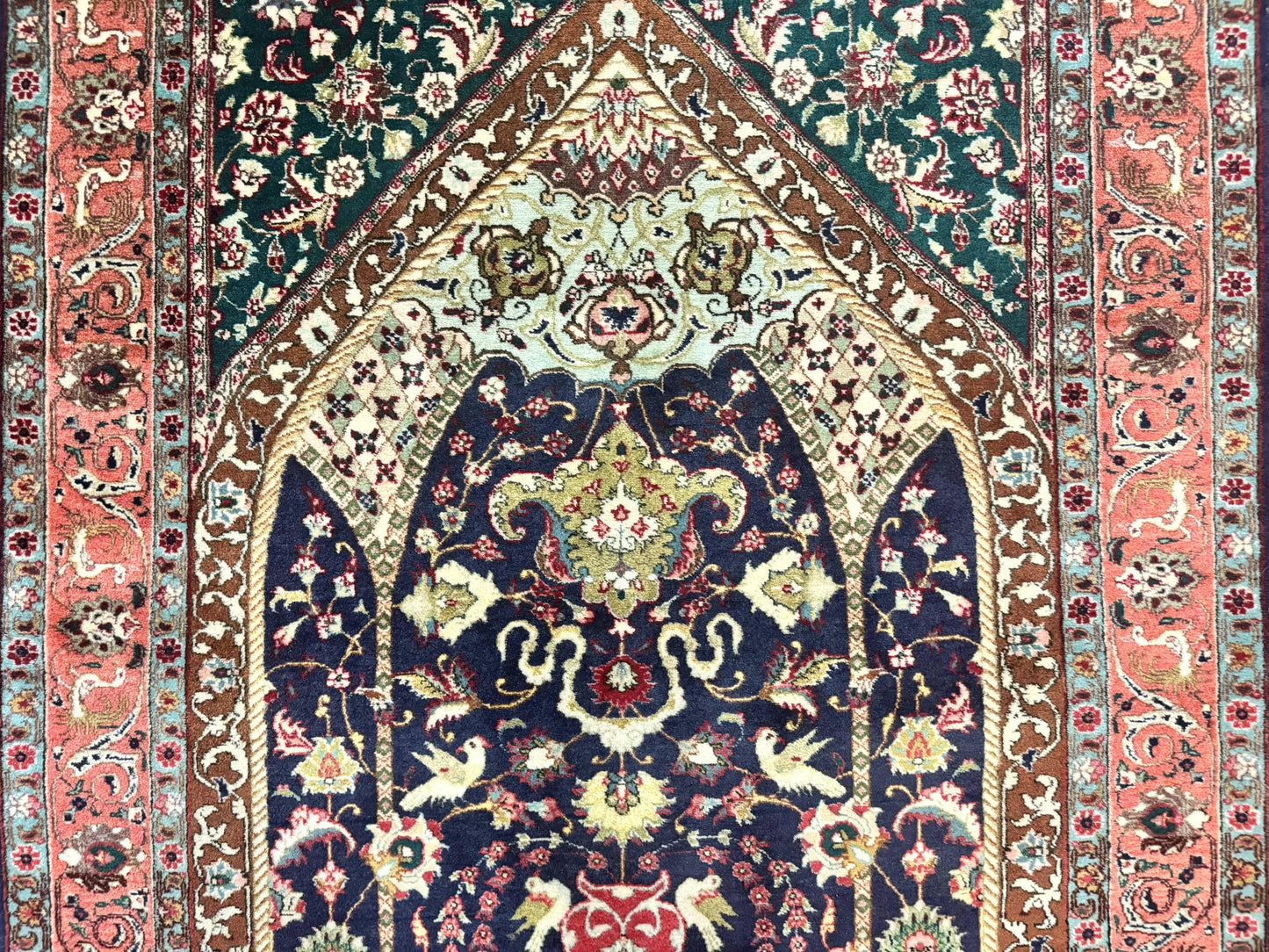 Persian Tabriz Rug 3x4, Navy Blue, Birds, Floral, Prayer Rug, Handmade Wool Rug, Finely Hand Knotted 325 KPSI-3