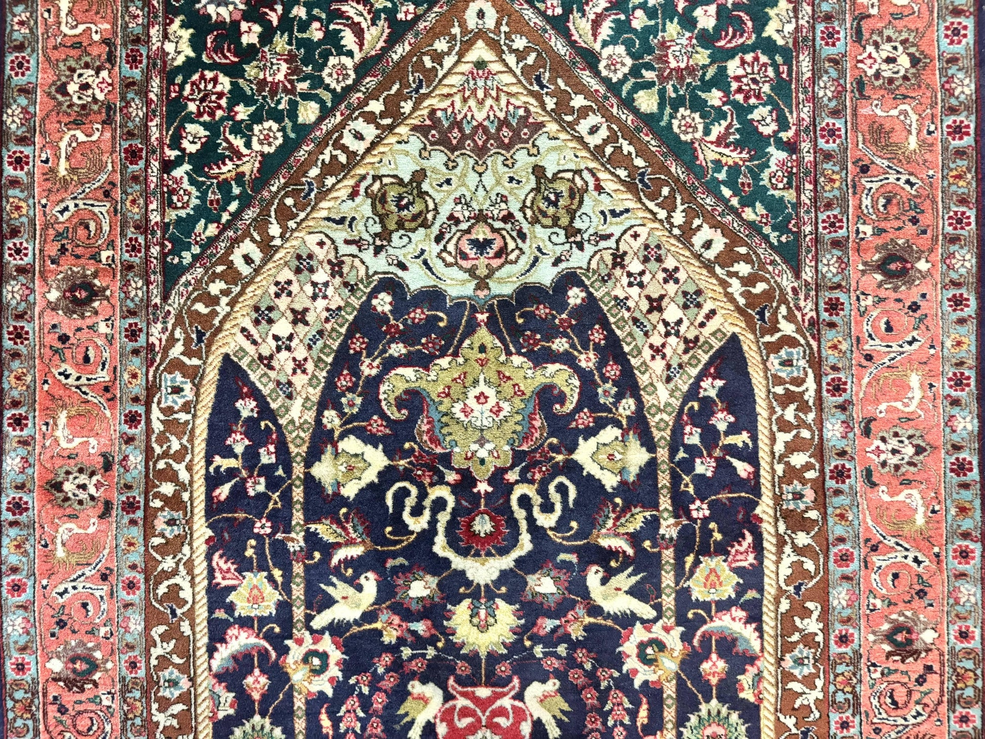 Persian Tabriz Rug 3x4, Navy Blue, Birds, Floral, Prayer Rug, Handmade Wool Rug, Finely Hand Knotted 325 KPSI-3