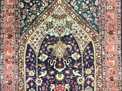 Persian Tabriz Rug 3x4, Navy Blue, Birds, Floral, Prayer Rug, Handmade Wool Rug, Finely Hand Knotted 325 KPSI-3