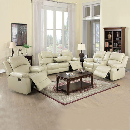 Leather Recliner Sofa Set，Leather Reclining Sofa Set for Living Room Furniture Sets，Beige Recliner Couch Set for Living Room/Office/Theater Seating(Sofa Set 3 Pieces)