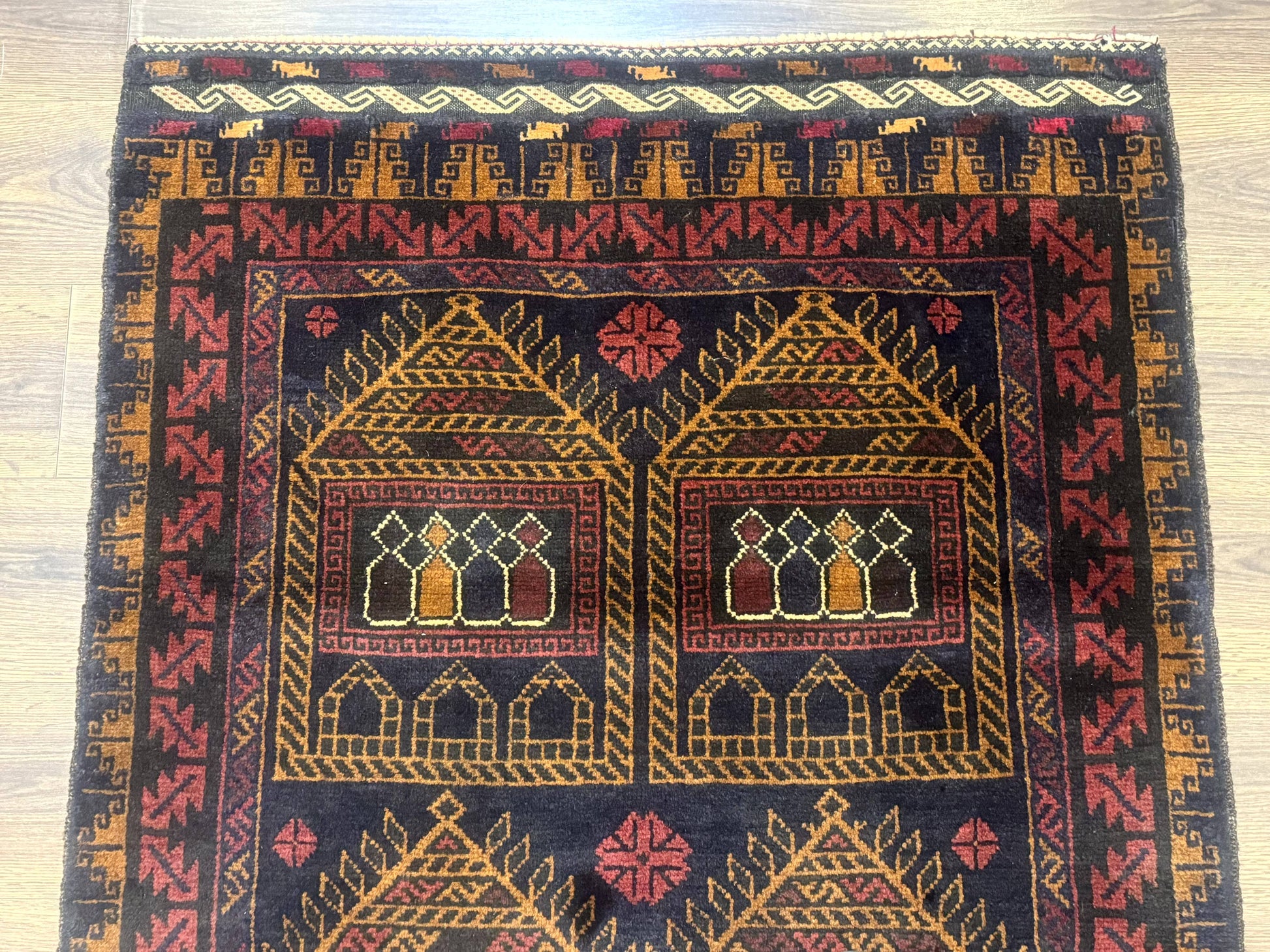 Afghan Rug 3x7, Navy Blue, Tribal Rug, Balouch Carpet, New-1