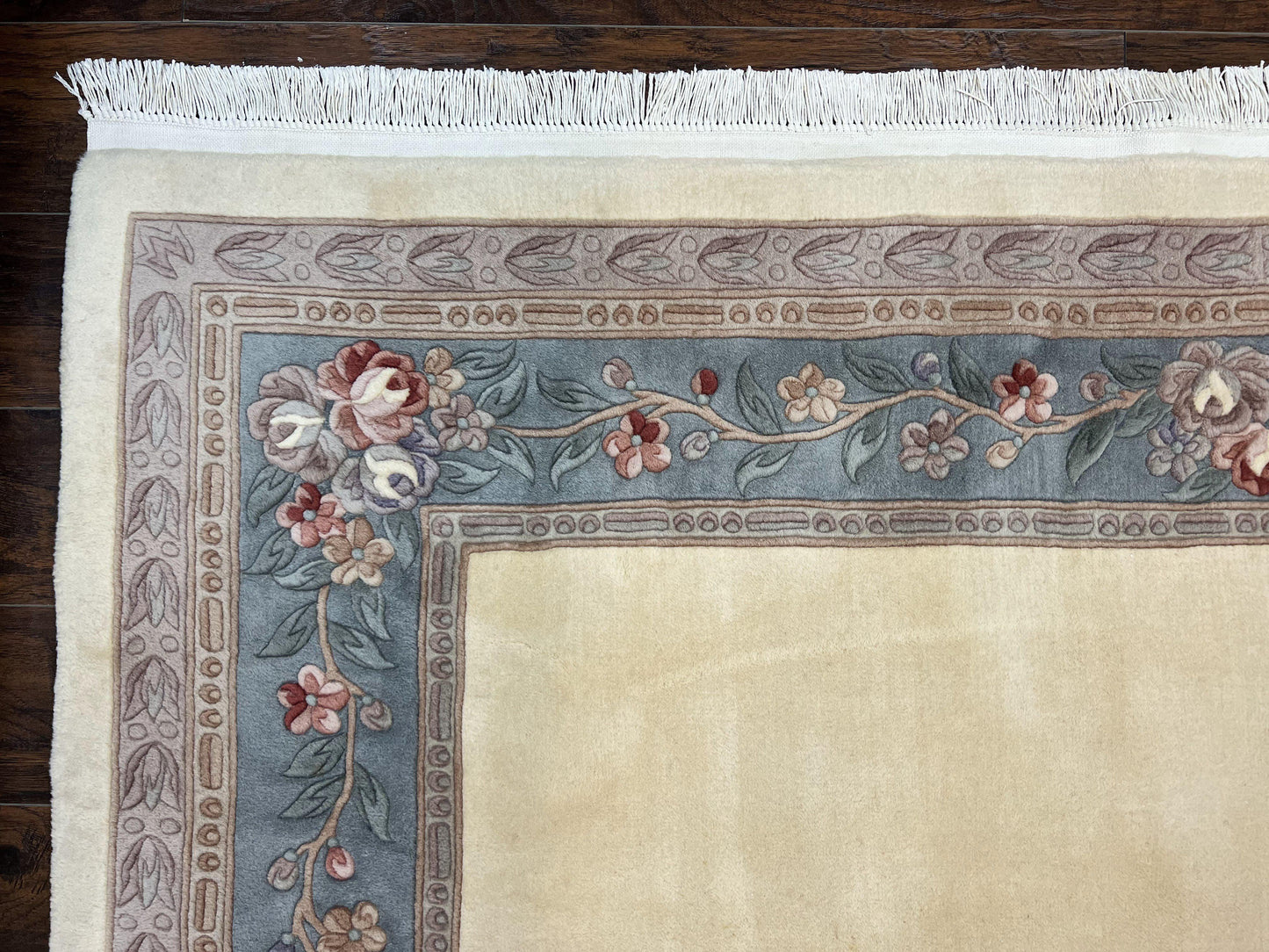 Chinese Carving Rug 8x10, Chinese Wool Carpet 8 x 10, Cream, 120 Line Rug, Vintage Handmade Art Deco Asian Oriental Rug, Aubusson Rug-4