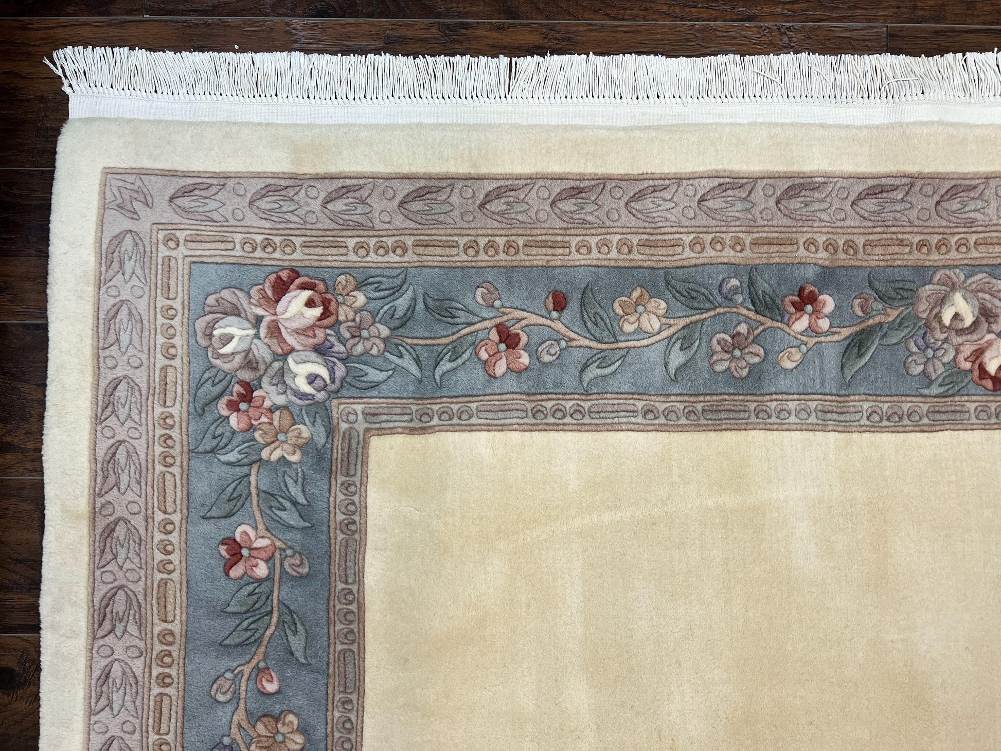 Chinese Carving Rug 8x10, Chinese Wool Carpet 8 x 10, Cream, 120 Line Rug, Vintage Handmade Art Deco Asian Oriental Rug, Aubusson Rug-4