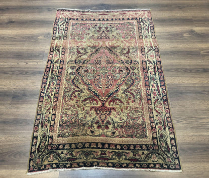 Antique Persian Lavar Rug 3x5, Persian Kerman Rug, Traditional Persian Carpet
