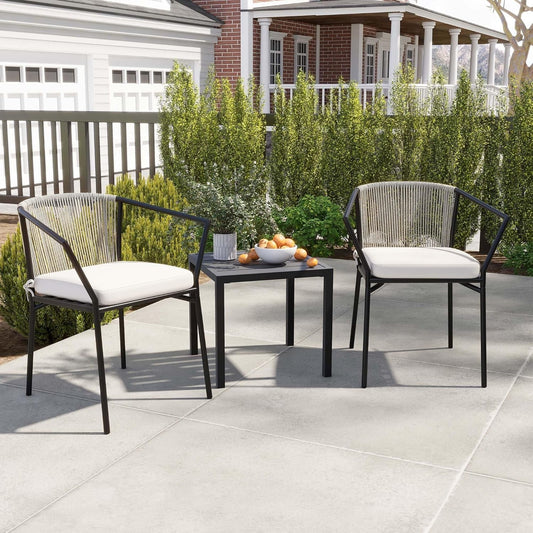 3 Pieces Patio Set Wicker Furniture Outdoor Table and Chairs Rattan Chair Conversation Sets with Cushions & Coffee Table for Porch Backyard Poolside Garden, Gray-0