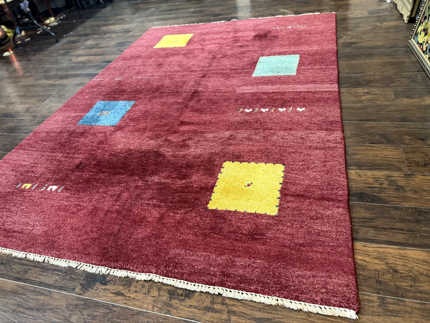 Modern Indo Persian Gabbeh Rug 7x10, Red, Tribal Area Rug-1