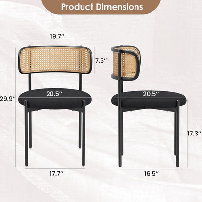 Kitchen Chairs Set of 4, Mid-Century Modern Dining Chairs,Kitchen Dining Room Chairs, Rattan Backrest round Upholstered Sherpa Dining Chairs,Black