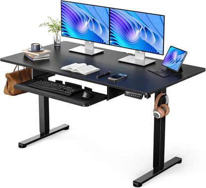 Electric Standing Desk with Adjustable Height Keyboard Tray
