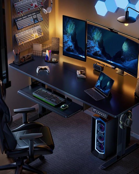 Electric Standing Desk with Adjustable Height Keyboard Tray