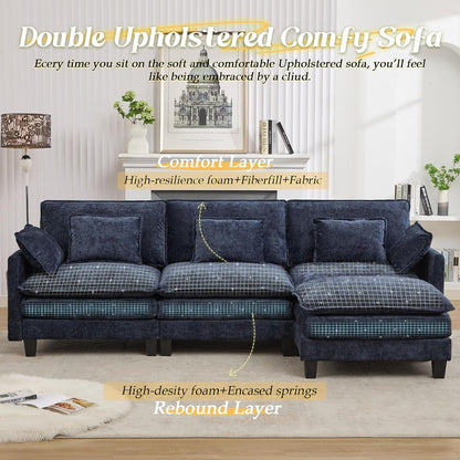 Elegant Blue Modular Sectional Sofa With Movable Ottoman-2