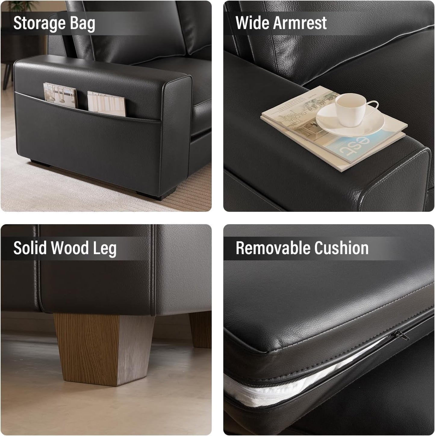 Elegant Faux Leather Mid Century Loveseat Sofa with Pockets-3