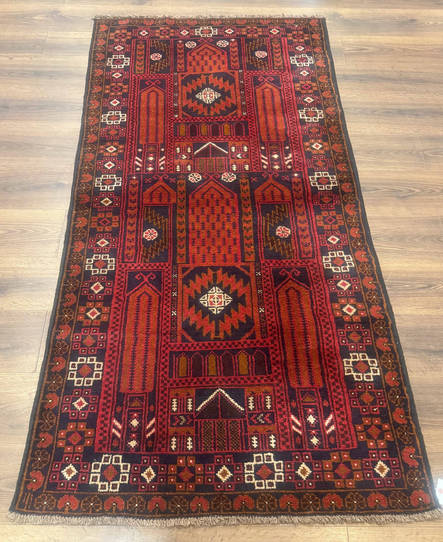 Afghan Rug 3x7, Balouch Carpet, Tribal Rug, Red, New
