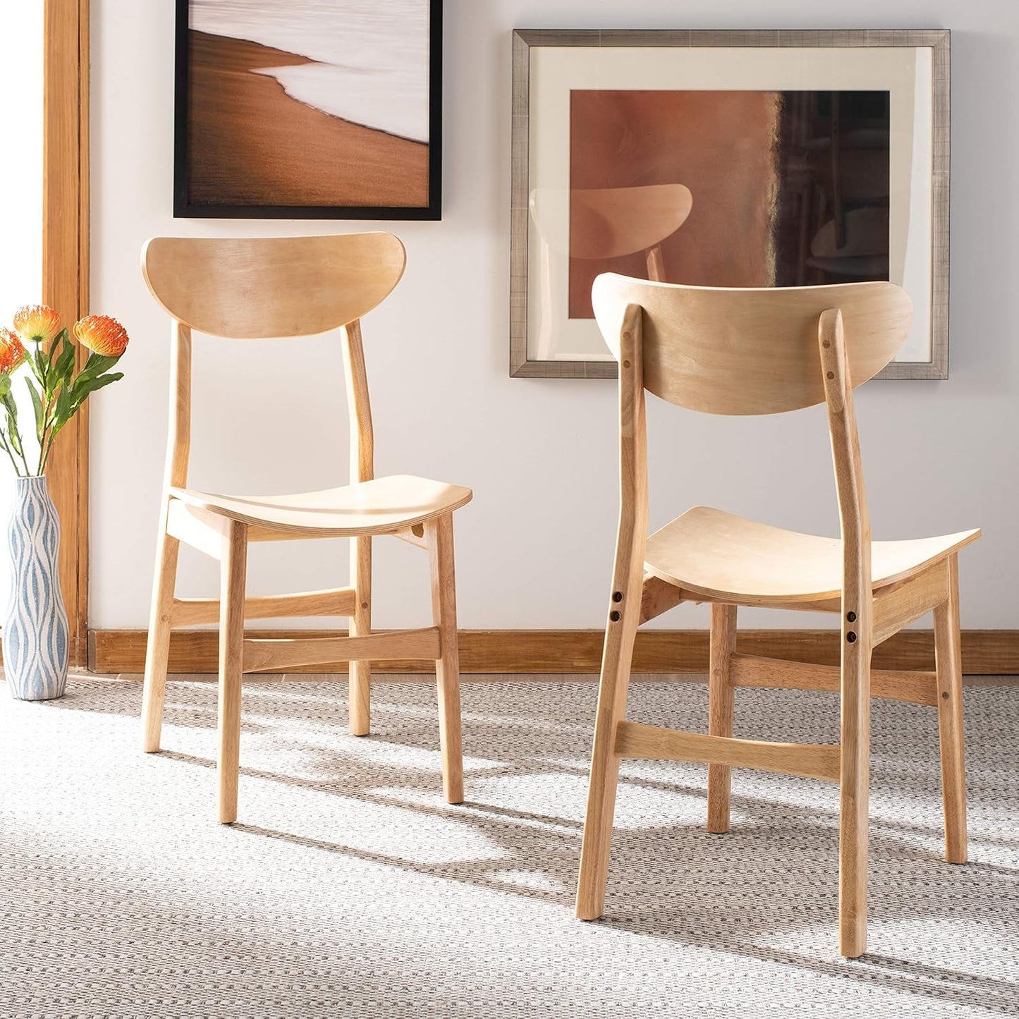 Home Lucca Retro Natural Dining Chair, Set of 2, Wood