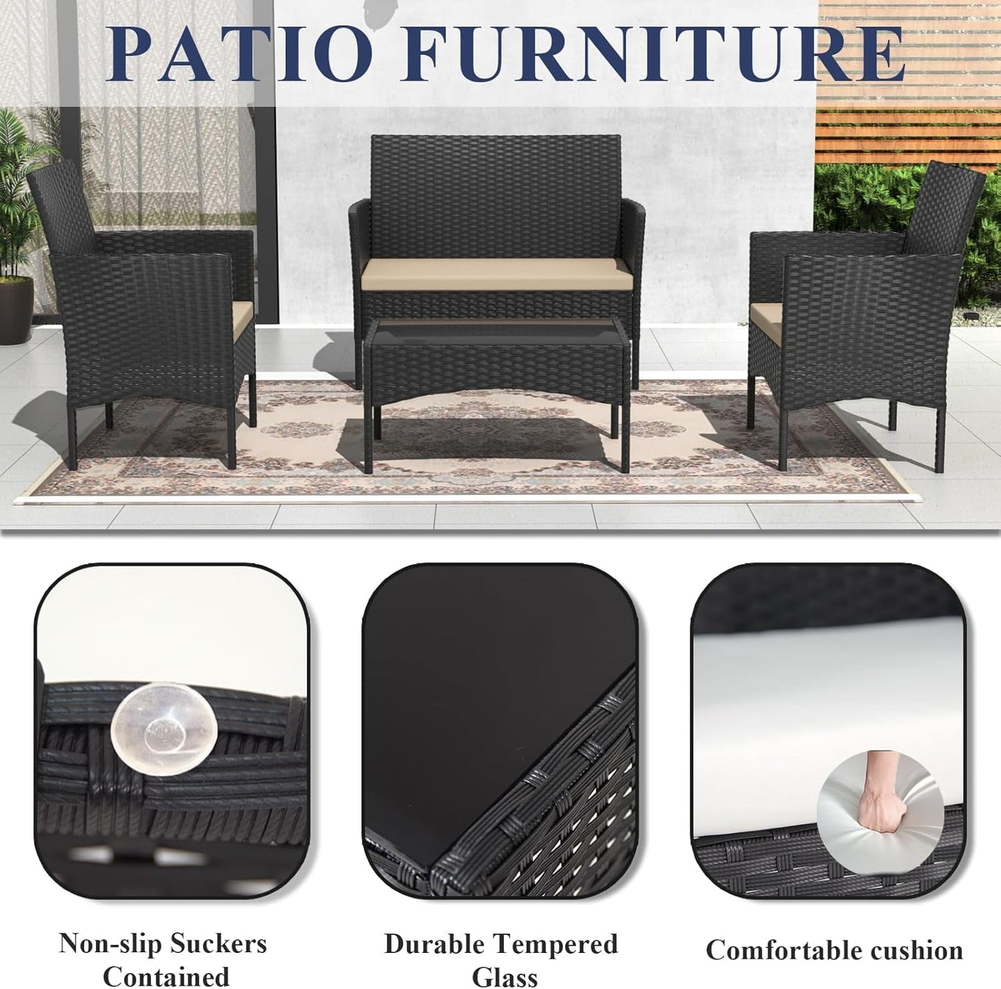 Stylish Four Piece Outdoor Rattan Patio Furniture Set