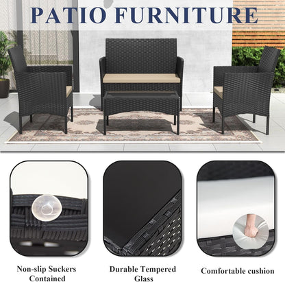 Stylish Four Piece Outdoor Rattan Patio Furniture Set