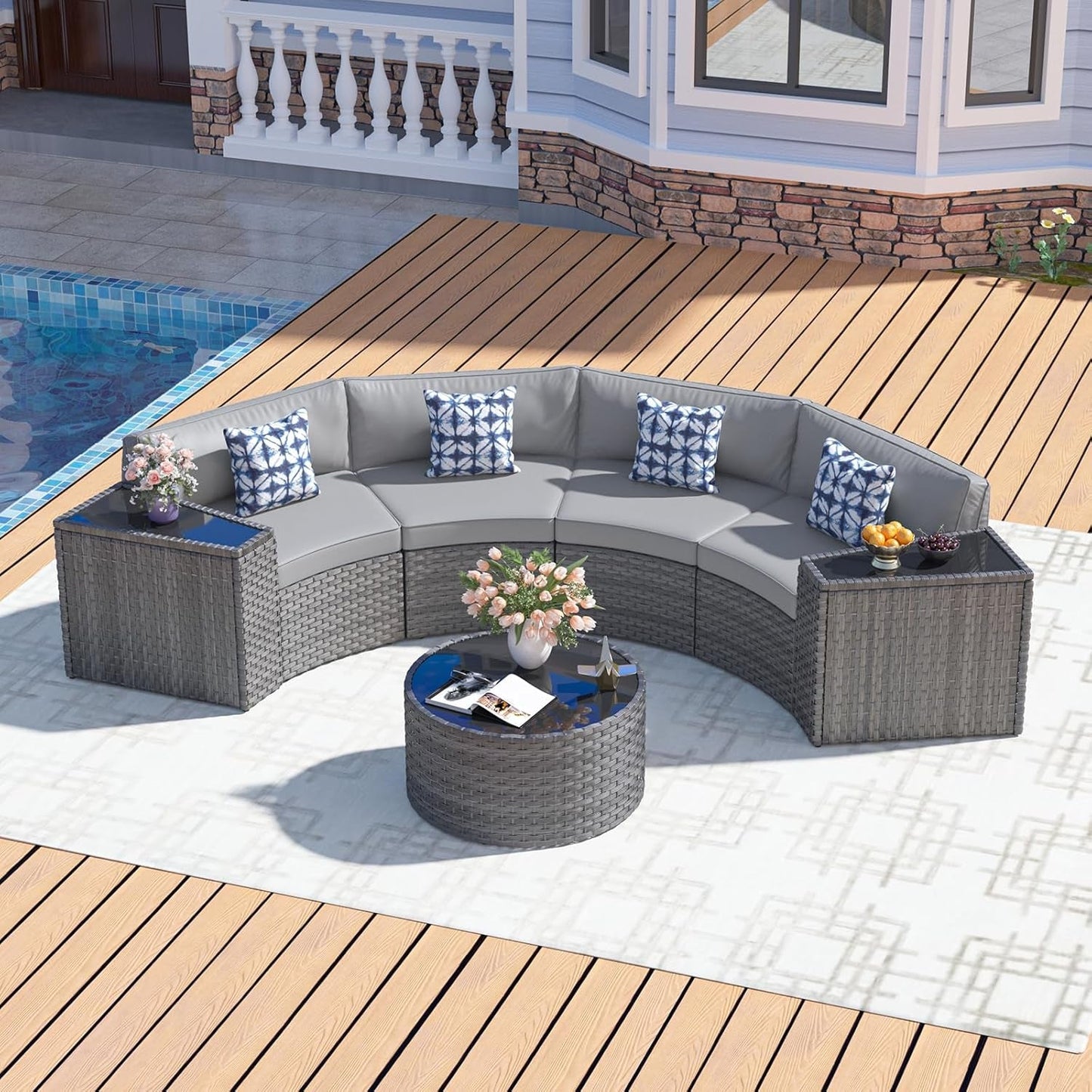 Half Moon Curved Outdoor Patio Furniture Set Grey