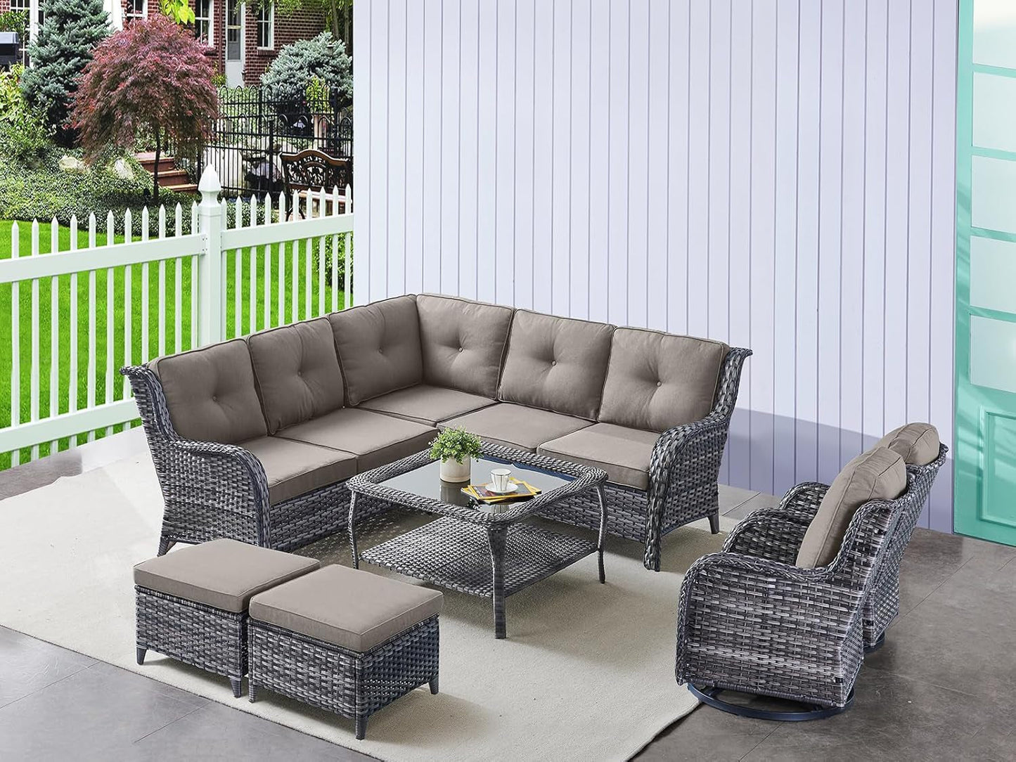 Eight Piece Outdoor Patio Furniture Set with Cushions